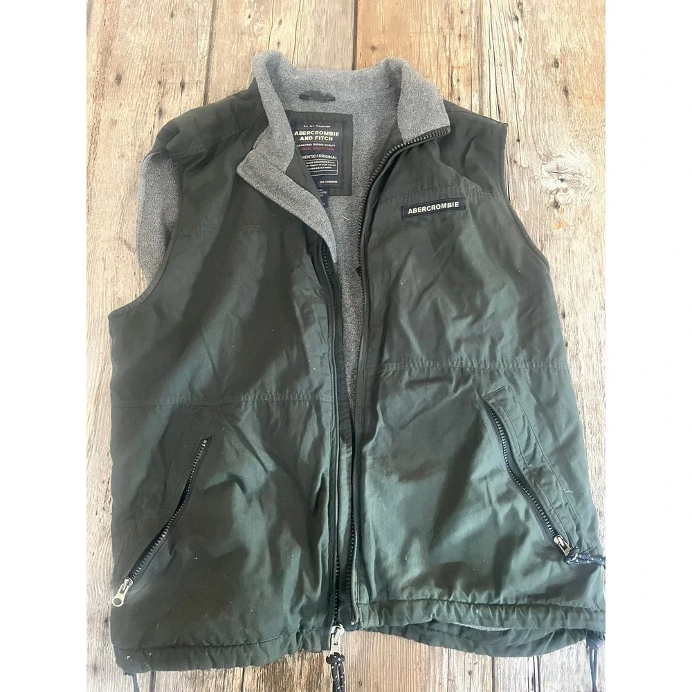 Abercrombie & Fitch Mens Green Fleece Lined Nylon Puffer Vest Jacket Size M